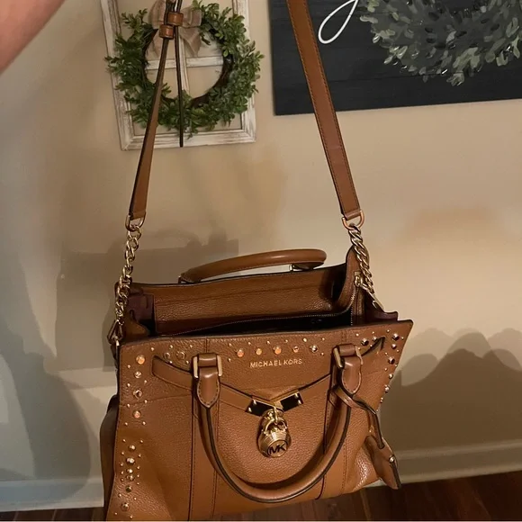 Michael Kors Bags Michael Kors Purse Brown Pebble Leather With Gold Studs Removable Strap Poshmark
